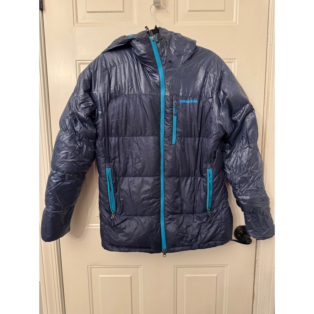 Patagonia Fitz Roy Down Parka Womens Medium Navy Blue Teal Puffer 84575 FA16